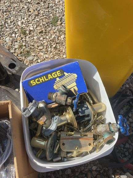 Large lot of misc. items including car seat, Rubbermaid trash barrel, radio parts, jumper cables, hy