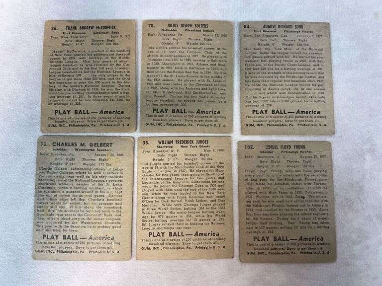 1939 Play Ball 6 cards, no duplicates