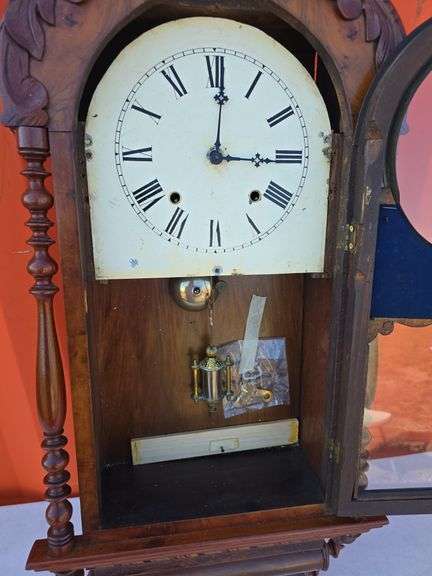 E.N. WELCH INLAID DROP DIAL WALL PARLOR CLOCK RARE