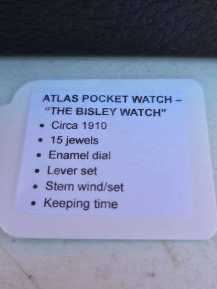 1910 ATLAS THE BISLEY 15 JEWEL WINDUP POCKET WATCH WORKS