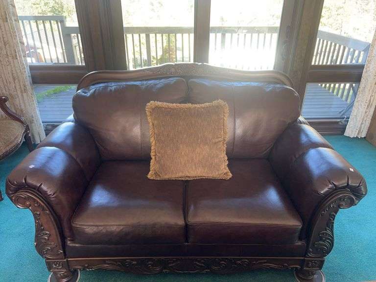 Leather Wooden Framed Loveseat