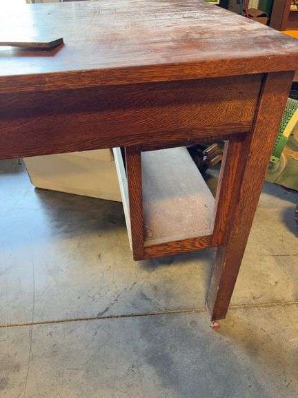 Wooden kneehole desk with chair