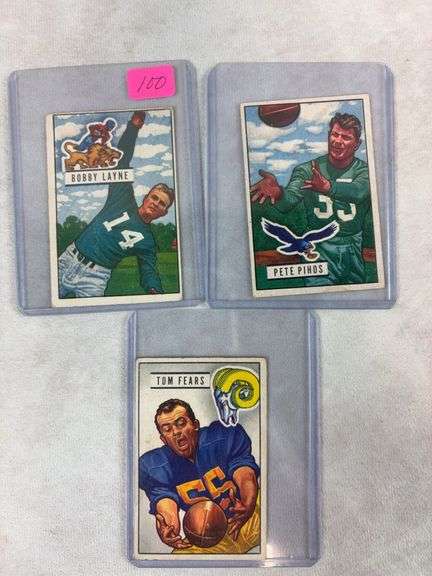 1951 Bowman football Star lot: Bobby Layne, Pihos, Tom Fears, VG-VG+