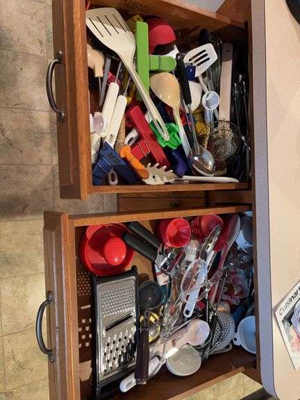 2 drawers of kitchen utensils and clips