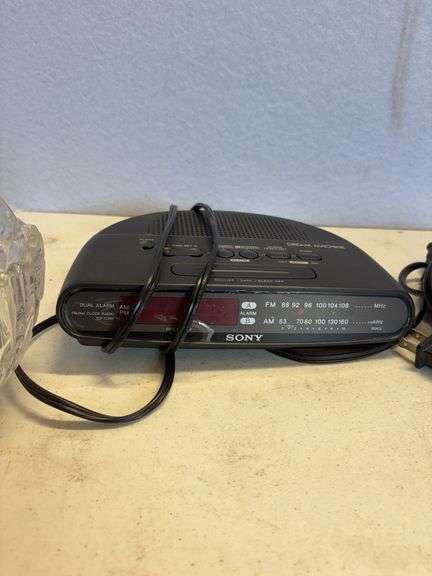 2 Clock Radios , Clear Glass Candy Dish, Hi Fi Stereo