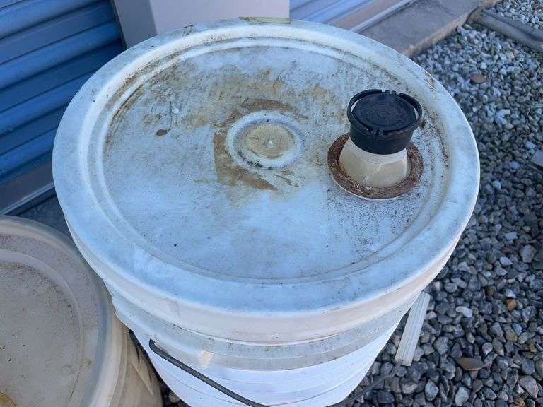 Large assortment of buckets for cleaners & misc.