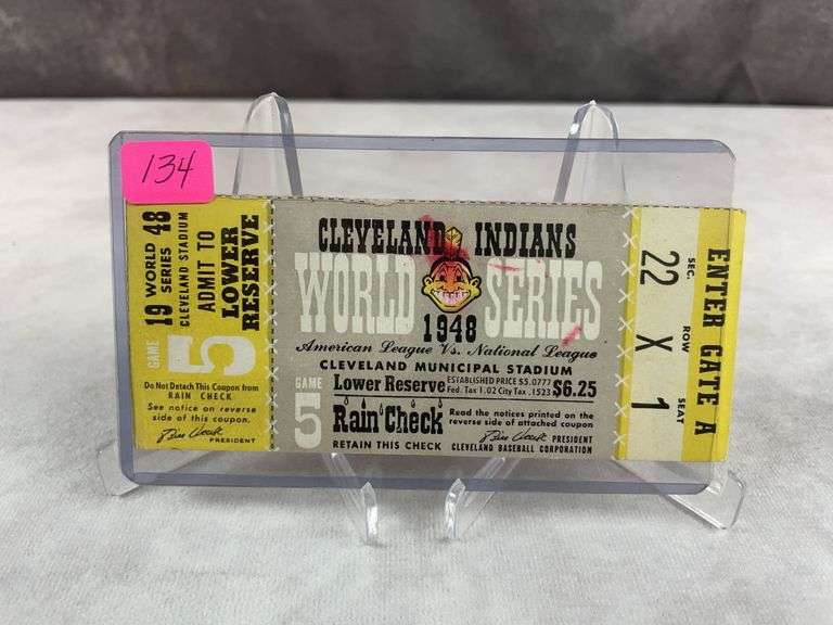 1948 Cleveland Indians World Series ticket,  Satchell Paige only series appearance