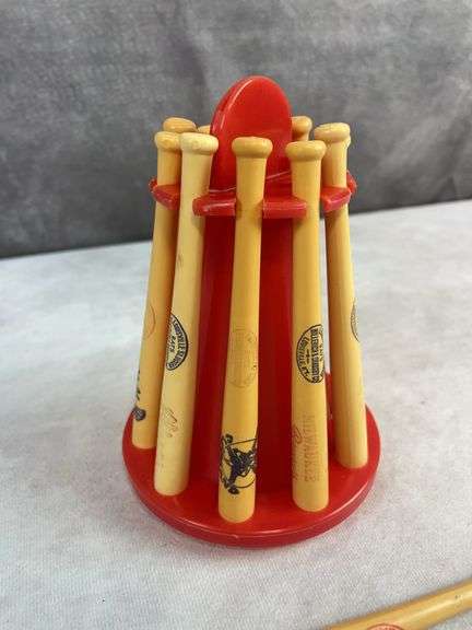 1970's Vintage A.L. Lousville Slugger H&B Mini Baseball Bats with Stand