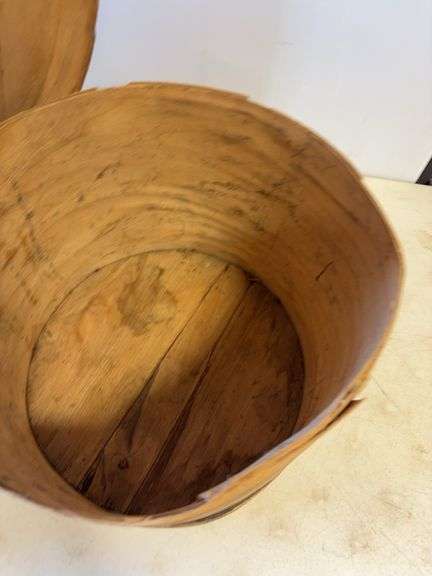 (4) baskets and wooden barrel - various types and sizes