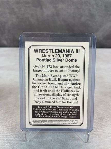 1993 Coliseum Video Wrestlemania III Promotional Card Hulk Hogan vs Andre the Giant