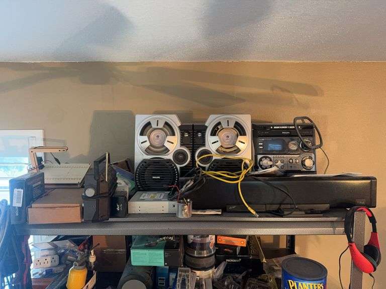 Speakers, Electronics, Contents on Shelf