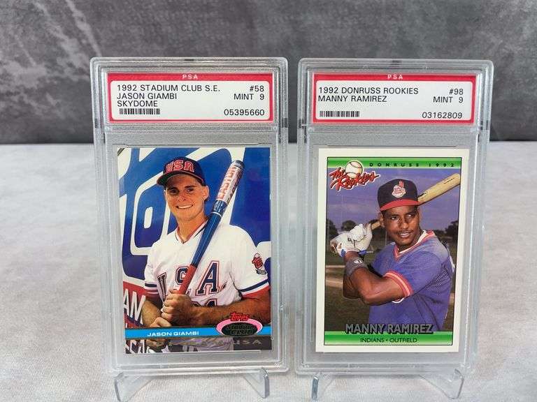1992 Donruss Rookies #98 Manny Ramirez RC PSA 9 & 1992 Stadium Club SE Skydome #58 Jason Giambi RC T