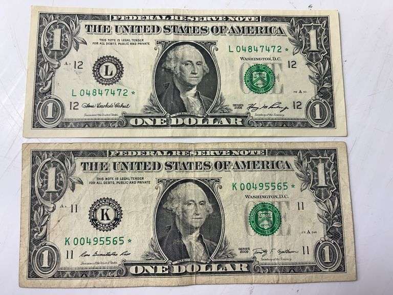 2006 & 2009 $1 Green Seal Star Notes