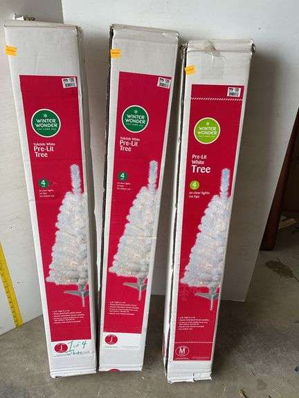 Three 4' Pre-Lit White Trees