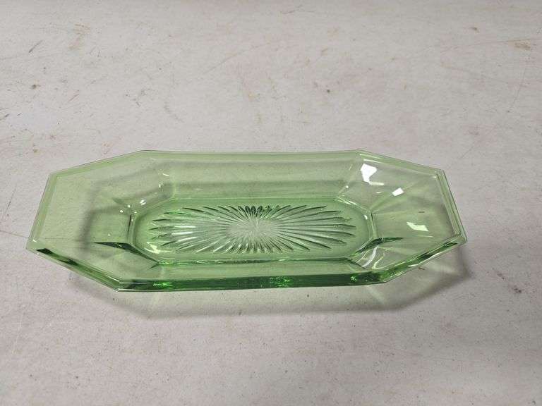 GREEN HEISEY CELERY DISH MARKED