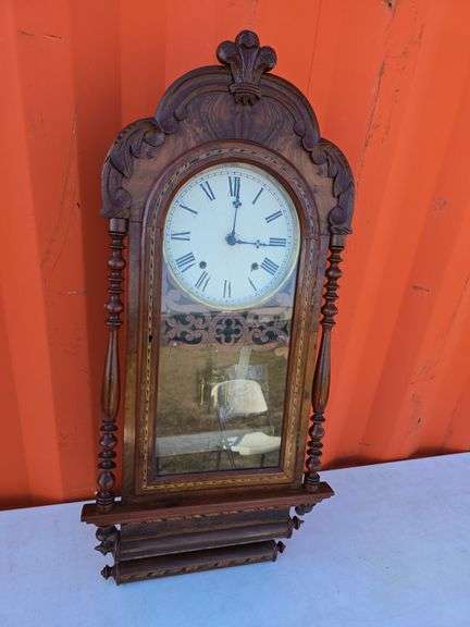 E.N. WELCH INLAID DROP DIAL WALL PARLOR CLOCK RARE