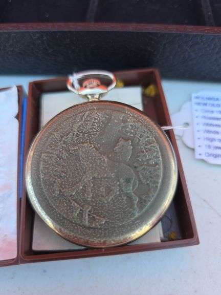 MOLNIGA RUSSIAN POCKET WATCH WITH BOX AND PAPERS WORKS