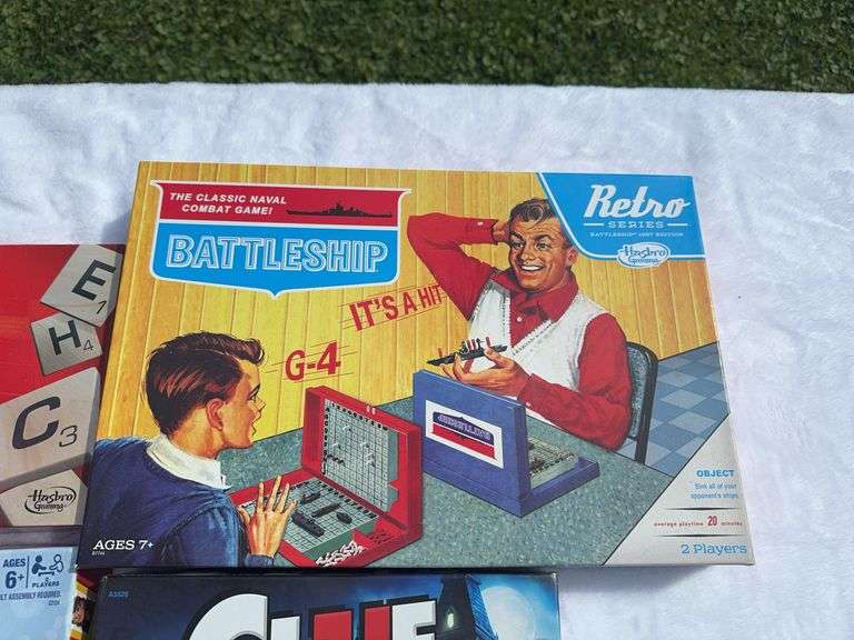 Scrabble, Clue, Guess Who?, and Battleship