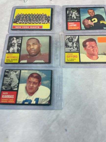 1962 football Topps Star lot: Gifford, Layne, Ringo SP, Thurston SP, Mitchell, Karras