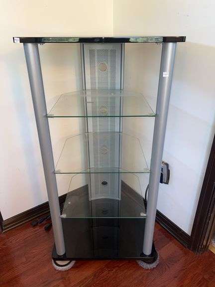 Metal TV Stand with Glass Shelves