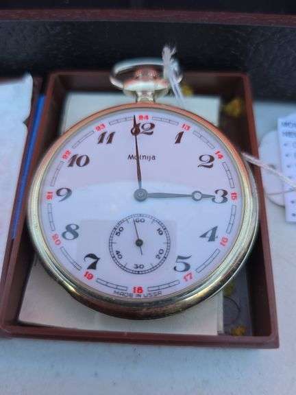 MOLNIGA RUSSIAN POCKET WATCH WITH BOX AND PAPERS WORKS
