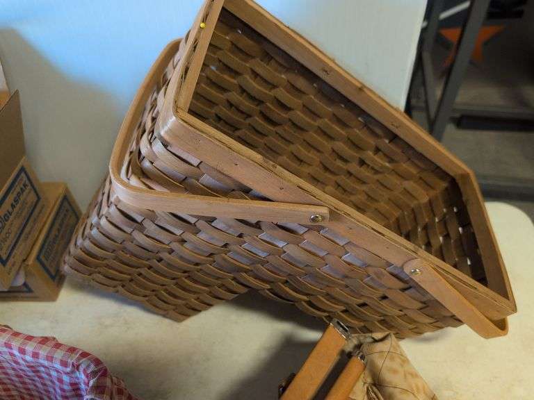 Vintage nativity set, Crayola chalk and crayons, purse, and baskets