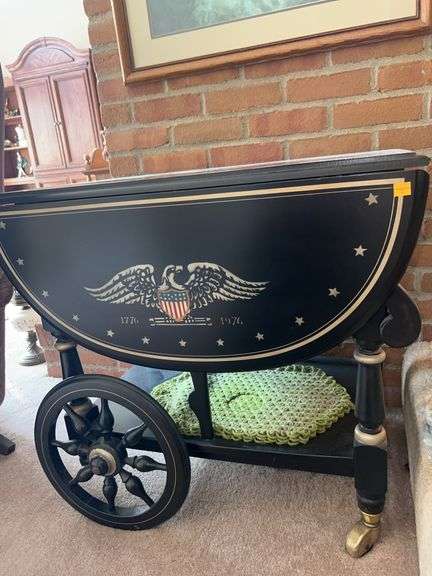 U.S. Bicentennial Wooden Rolling Tea Cart