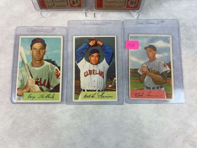 1954 Bowman baseball, Cleveland Indians group: Garcia, Lemon, Mitchel, Strickland