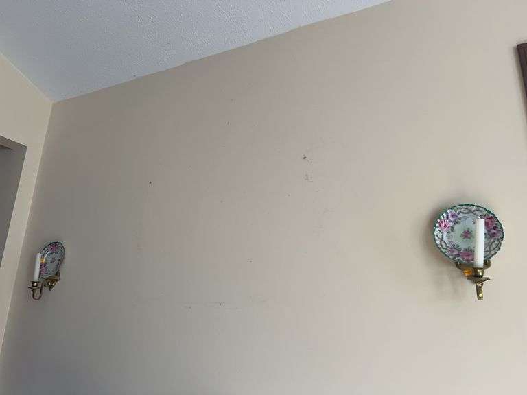 Set of (2) Plate Hanging Brass Sconces