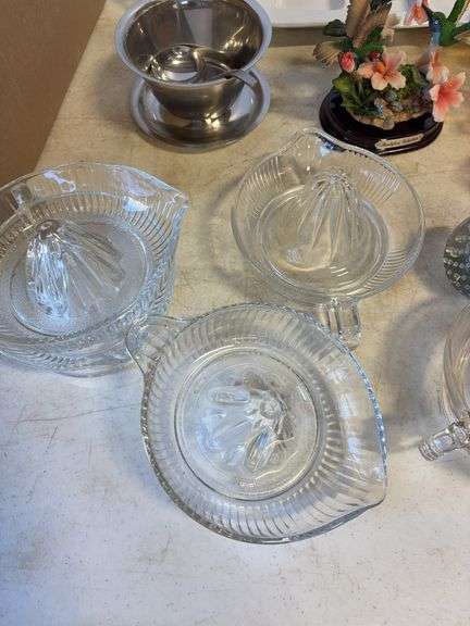 (2) boxes of glass dishes, cups, and more - pink depression, clear, and more