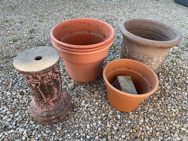 (6) planters and plant stand
