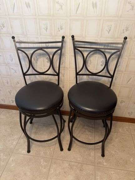 2 Heavy Rod Iron Swivel Bar Chairs