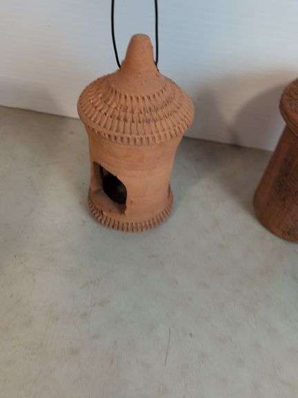 Terracotta pottery lantern and bird house - 10" tall