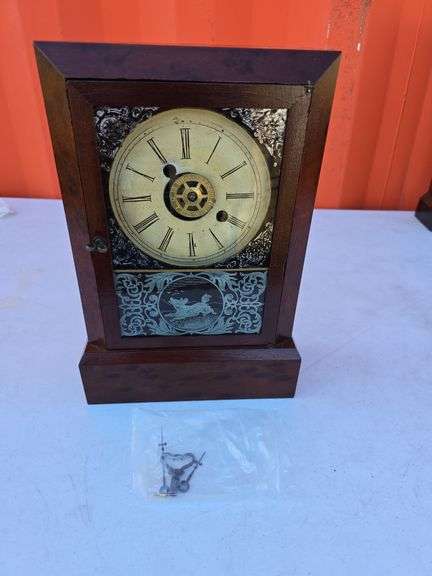 J.J. BEALS & CO. 1850'S WINDUP MANTLE CLOCK RUNS. CHIME NEEDS WORK