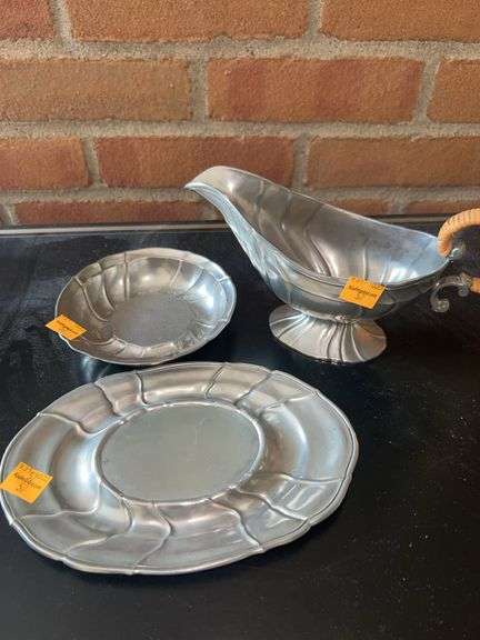 Pewter Gravy Boat and Platters