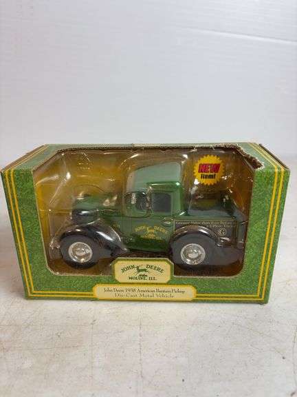 John Deere diecast model pickup and Ford tractor - 1/16 scale, dirty