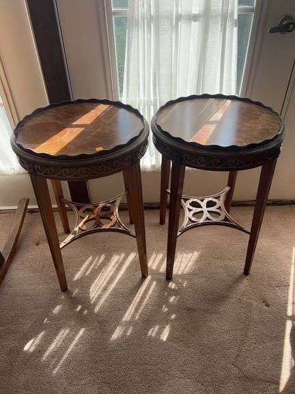 Set of (2) Round Wooden Side Tables