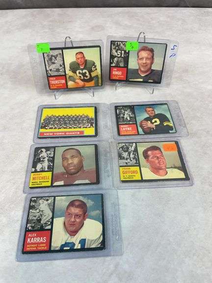 1962 football Topps Star lot: Gifford, Layne, Ringo SP, Thurston SP, Mitchell, Karras