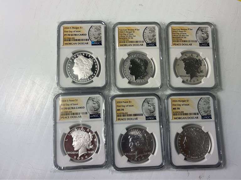 First Day of Issue NGC MS70 Morgan & Peace Dollar 6 Coin Set