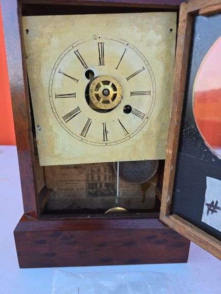 J.J. BEALS & CO. 1850'S WINDUP MANTLE CLOCK RUNS. CHIME NEEDS WORK