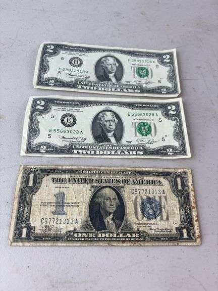 Paper Notes -2 -2.00 Bills & One 1.00 Blue Note