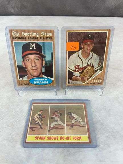 1962 Topps Warren Spahn Star lot, cards 100, 312, 399