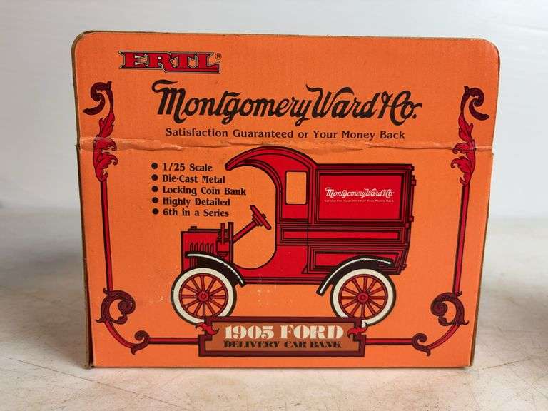 (2) Ford diecast model delivery vehicle coin banks - 1/25 scale, dirty