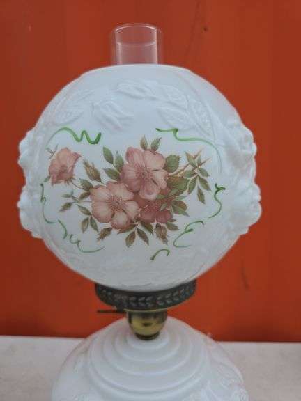 FENTON GONE WITH THE WITH HURRICANE LAMP HAND PAINTED