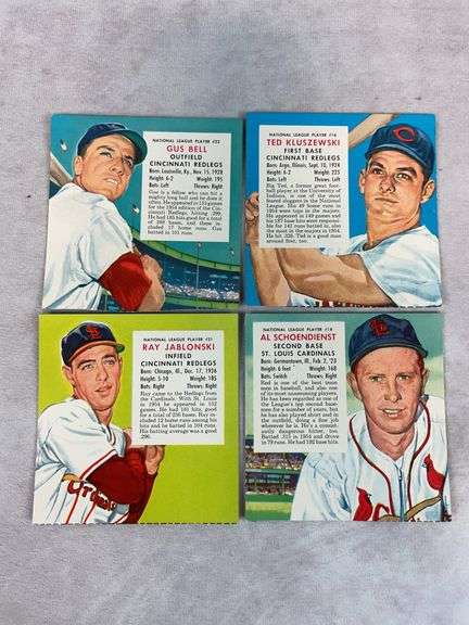 (4) 1955 Red Man Tobacco Cards - Schoendist, Jablonski, Kluszewski & Bell