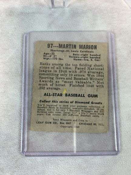 1949 Leaf baseball: Jim Hegan, Martin Marion, Priddy