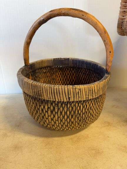 (4) baskets and wooden barrel - various types and sizes