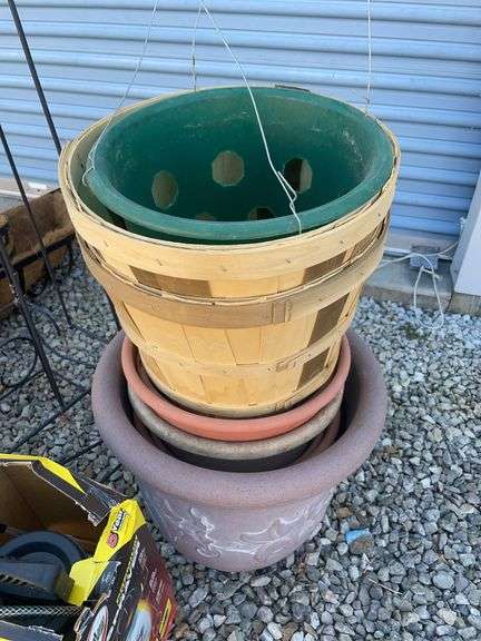 Assortment of Planters, sprayer, bird house, decorative stand and watering can