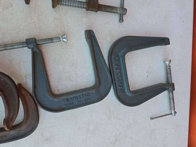 LOT OF PIPE WRENCHES AND C-CLAMPS
