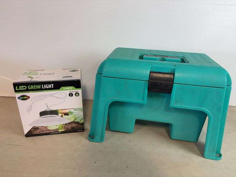 Rubbermaid step stool and LED grow light